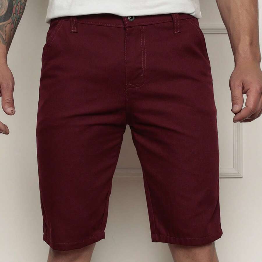 Men's Premium Colored Denim Bermuda Shorts In Various Colors - Màu Đỏ Sâu - Xem 1