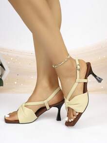 Girl's New Mint Green Square Toe Thin Heel Sandals, Twist Strap One-Piece Backless Gentle Breeze High Heels, Spring/Summer Office Wear - Mint Green - View 3