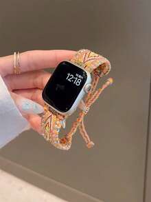 波西米亚纯手工编织表带,兼容苹果手表38mm、40mm、41mm、42mm、44mm、45mm、49mm表盘,女士款,时尚手工表带,兼容苹果手表SE11、10、9、8、7、6、5、4、3、2、1系列,可替换表带。 - 波西橙黃 - 查看 9