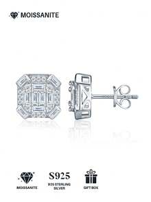 925 Sterling Silver Moissanite Earrings, Hypoallergenic Minimalist Luxury Design, Anti-Oxidation Versatile Earrings, Gift For Valentine's Day, Mother's Day, Wedding, Engagement, Birthday, Comes With Gift Box And Certificate - Silver - View 2