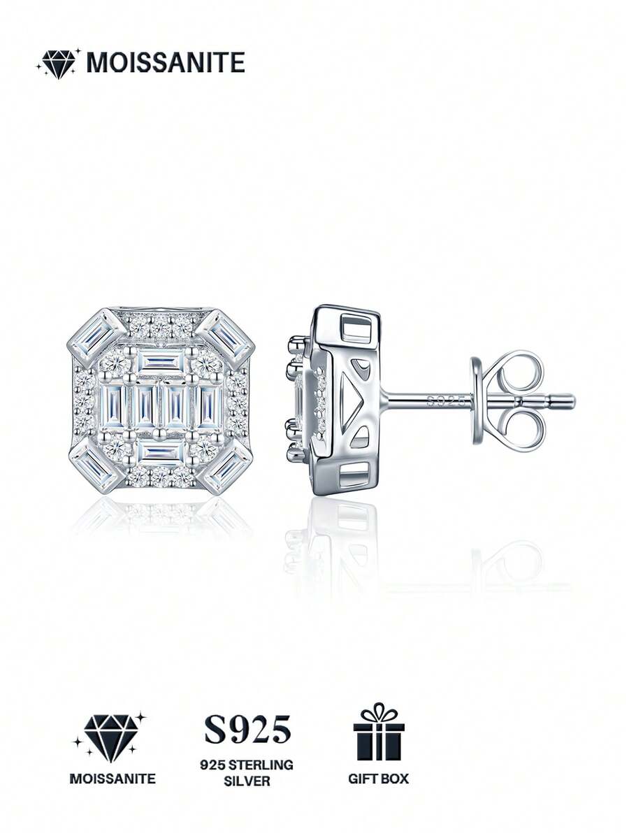 925 Sterling Silver Moissanite Earrings, Hypoallergenic Minimalist Luxury Design, Anti-Oxidation Versatile Earrings, Gift For Valentine's Day, Mother's Day, Wedding, Engagement, Birthday, Comes With Gift Box And Certificate