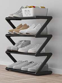 1pc 4-Tier Z-Shaped Shoe Rack, Plastic Freestanding Storage Shelf, Multi-Function High Capacity Storage Rack, Easy Assembly Floor Standing, No Tools Required, Stackable, Essential For Home & Dorm, Space Saving, Organizer For Shoes, Boots & Miscellaneous, Suitable For Hallway, Wardrobe, Living Room, Bedroom - Multicolor - View 5