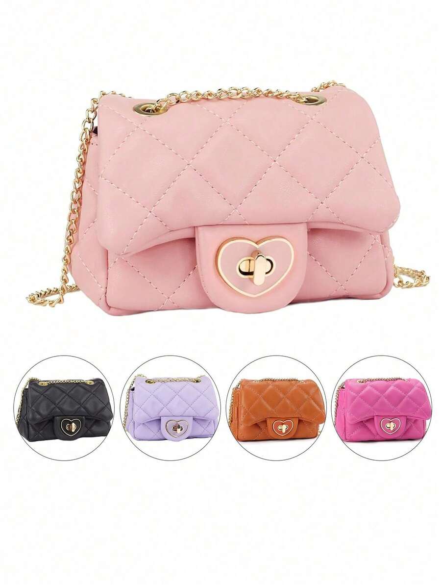 1件装女童斜挎包钱包套装，菱形绗缝刺绣，金属链，理想礼物 - 彩色 - 查看 1