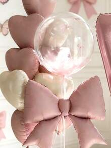15pcs Pink Birthday Party Decorations, 40-Inch Pink 0-9 Foil Balloons, 18-Inch Clear Balloons, Pink Bow Balloons, 18-Inch Pink Cream Heart Balloons Suitable For Birthday Party, Princess Birthday, Anniversary, Room Decor - View 5