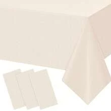 1pc Beige Rectangular Disposable Plastic Tablecloth, Ivory Cream Table Cover For Birthday Party, Wedding, Bridal Shower, Anniversary Celebration Decoration - Beige - View 3