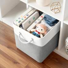 LOVEWE 6Pcs Heavy-Duty Fabric Storage Boxes (11x11x11), Sturdy Stackable Cube Organizers With Reinforced Handles - 33公分(13吋)-3件卡其色+3件灰色 - 查看 6