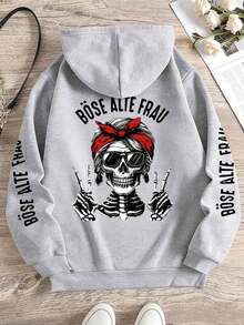 加大码女式骷髅印花卫衣 - 灰色 - 查看 1