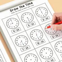 32pcs Time Cognition Workbook: 32-Page Analog And Digital Time Skills Development Manual - Daily Time Matching, Coloring Activities And Clock Reading Exercises, Suitable For Home, Learning Space And Independent Practice (Gradual Time Mastery Resource) - Multicolor - View 1