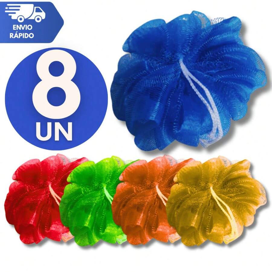 Set Of 8 - Nylon Bath Sponges, Soft Loofah, Kit With 8 Assorted Smooth Colors, Premium Bath & Shower - Multicolor - View 1