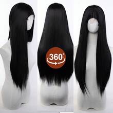 Black Long Straight Wig, Middle Part Synthetic Hair Wig - Black - View 6