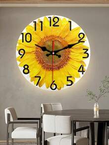 1 pieza Reloj de pared redondo de 12 pulgadas con impresión realista en 2D de girasol, reloj de escritorio silencioso de cuarzo adecuado para el hogar, la oficina y la escuela (baterías no incluidas) - Multicolor - Ver 4
