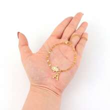 1pc New Classic Initial Hamsa Hand Pendant Golden Stainless Steel Lip Chain Bracelets For Women - Yellow Gold - View 3