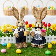 Easter Rabbit Table Decorations Cute Straw Mini Bunny Figurines Tabletop Centerpieces For Home Spring Party - A - View 5