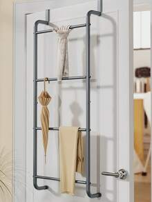 1pc Metal Over-The-Door Towel Rack, No Drilling Required Bathroom Glass Door Towel Hanger - Multicolor - View 7
