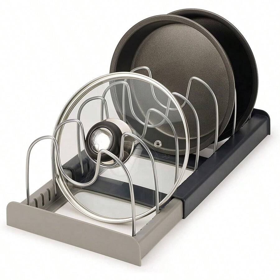 1pc Expandable Drawer Organizer Rack, Kitchen Pot Lid Holder, Adjustable Bakeware Rack, Space Saving Cookware Storage Solution