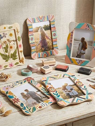 15件套相框绘画工艺套装，适用于未完成的相框；DIY相框可用于家居装饰、母亲节、复活节和其他节日、派对工艺活动。