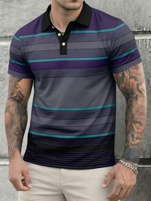 男士条纹纽扣 Polo 衫，春夏款 - 彩色 - 查看 3