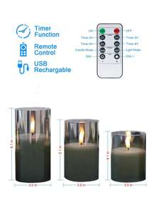 3入組可充電蠟燭燈，可調亮度與定時遙控，USB充電附3頭Type-C充電線，生日婚禮裝飾道具，適用聖誕節、萬聖節、情人節禮物 - 灰色款 - 查看 9