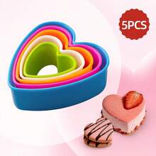 5pcs Heart Shaped Plastic Cookie Cutters, Dough Stamps Suitable For Cakes, Pastries - Durable Home Baking Tools, Ideal Valentine's Day Gift - Multicolor - View 6