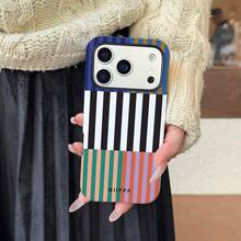 Una elegante funda para teléfono que no incluye cordón ni soporte. Funda para teléfono con diseño de rayas tricolor a prueba de golpes, compatible con 17 Pro, 16 Pro, 15 Pro, 14 Pro. Funda para teléfono coreana elegante e interesante, también compatible con 11/12/13/14/15/16 Pro Plus. Diseño elegante adecuado tanto para hombres como para mujeres, regalo para Pascua, primavera, cumpleaños para novia. - Multicolor - Ver 10