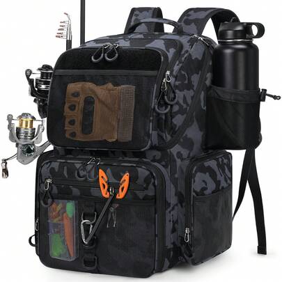 NEWHEY 45L Fishing Backpack With Rod Holder And Waterproof Rain Cover, 900D High Strength Adjustable Compartment Fishing Gear Storage Bag - Gift For Men/Fathers