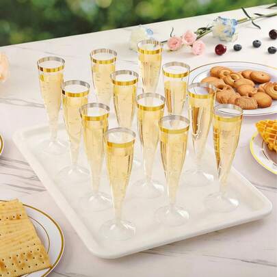 100/50/30/25/20/10pcs Set Transparent Gold/Champagne/Wine/Cocktail/Wedding Toast Reusable Cups, Suitable For New Year, Christmas, Party, Wedding And Other Large Events, Birthday, Valentine's Day And Back To School Season