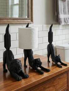 1 pieza Soporte retráctil para papel higiénico con forma de perro/gato/león, decoración de baño interesante, estante para almacenar rollos de papel, accesorio de baño para mantener el espacio ordenado y adorable - Multicolor - Ver 2