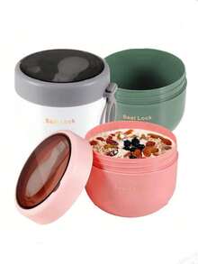 1 pièce Tasse de petit-déjeuner à l'avoine, Tasse à yaourt, Tasse à salade, Boîte à bento, Récipient d'avoine scellé, Récipient de petit-déjeuner portable, Réutilisable pour les fruits, les puddings, les yaourts, les salades, les céréales, le lait, la soupe et plus encore. Convient pour la maison, l'école, le bureau, les voyages et les pique-niques en plein air. Cadeau de Noël - Multicolore - Voir 2
