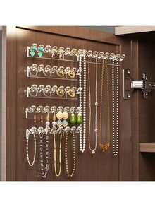 3 件套 8 孔壁挂式首饰收纳架，带项链、手链和耳环挂钩 - 防缠绕展示架，首饰塔 - 透明色 - 查看 5