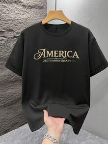 男士时尚印花宽松短袖T恤一件装 | 精致设计 | 夏季必备 | 易于搭配，展现您的风格 - 黑色 - 查看 2