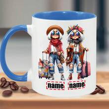 1 Personalized 11oz "Fashionable Elderly Sisters Dragging Luggage" Pattern Coffee Mug - Self-Defined Custom Name Travel Mug, 7 Color Options, Double-Sided Printed Ceramic Cup, Dishwasher And Microwave , Suitable For Hot And Cold Drinks - trắng - Xem 7