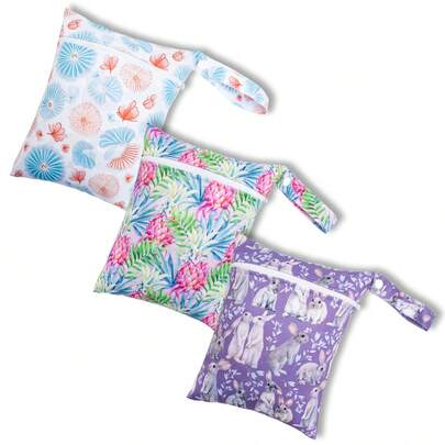 3 Packs Wet-Dry Bags For Baby Cloth Diapers Waterproof Washable Reusable With Single Zipper Pocket For Dirty Sportswear, Travel, Beach Pool Daycare Soiled Baby Accessories