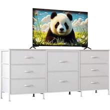 Beaully 8 Drawer Fabric Dresser With Wooden Top, TV Stand & Storage Organizer, Metal Frame Chest For Bedroom Living Room Closet, 63" W X 27" D X 14" H - 白色 - 查看 7