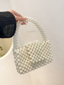 1 pieza Bolso de mano hecho a mano con perla blanca, bolso cruzado para mujer - Blanco - Ver 5