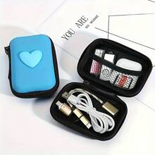 Heart-Shaped Pouch, Suitable For Earphones, Cables And Chargers, With Protective Zipper - Pink - View 4