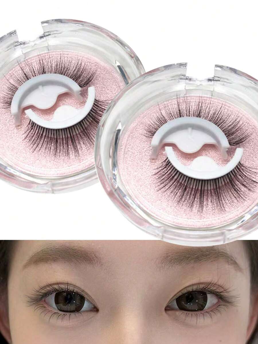 1 Pair Glue-Free Press-On False Eyelashes, Realistic Look For Daily Makeup, Beginner-Friendly - White - View 1