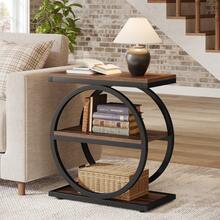 LITTLE TREE End Table With 3 Storage Shelves, Side Table With Black Metal Frames, Industrial Small Sofa Side Table For Living Room, Slim Nightstand And Bedside Table For Bedroom,Rustic Brown - Rustic Brown - 查看 6