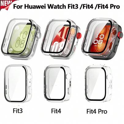Funda protectora de vidrio resistente a los arañazos compatible con Huawei Watch Fit 3/4/4 Pro, protector de pantalla, material de PC duradero, cubierta protectora, accesorios protectores para smartwatch