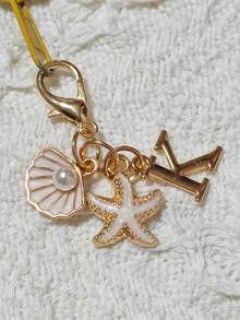 Bohemian Style Gold Letter Keychain With Shell And Starfish Decor, A-Z Letters Available, Beach And Holiday Themed Accessory, Ideal Gift For Friends, Students, Family, Beach Lovers, Vacation Essentials, Boho Fashion Accessory Suitable For Travel, Summer And Daily Use Personalized Keychain Gifts For Mother, Father, Graduation, And Teacher - Multicolor - View 12