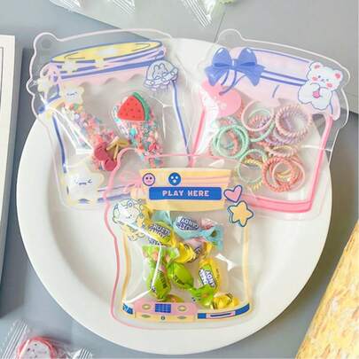 60个可爱卡通透明自封袋，珠宝发夹包装袋，精美礼品自封包装袋，混合款式