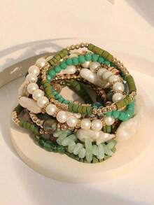 13pcs/Set Bohemian Style Beaded Layered Bracelets, Colorful Charm Beach Summer Jewelry Women - Nhiều màu - Xem 5