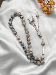 1条33颗玻璃珠手链，方形装饰，经典时尚，适合男士日常佩戴。TASBIH - 灰色 - 查看 7