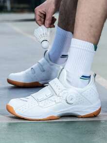 男士羽毛球鞋，旋钮式鞋带，碳纤维板支撑，超轻透气防滑，专业羽毛球比赛及训练鞋，网球鞋 - 白色 - 查看 1