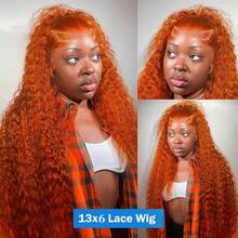 30 Inch Ginger Lace Front Wigs Human Hair 13x6 Deep Wave Lace Front Wigs Human Hair 250% Density HD Lace Curly Human Hair Wig Wet And Wavy Orange Colored Glueless Wigs Human Hair Pre Plucked With Baby Hair - S350 - 查看 7
