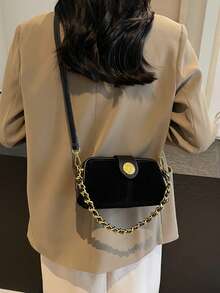 复古时尚女士枕头包，简约休闲时尚单肩包 - 黑色 - 查看 3