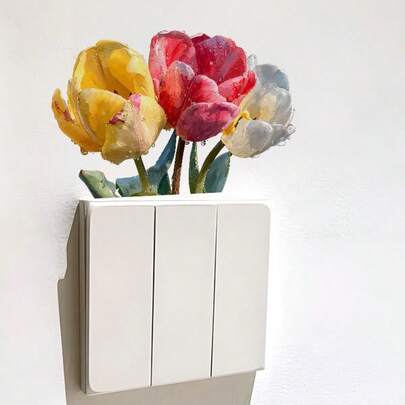 Exquisito panel de interruptor con diseño de flor de tulipán, adhesivo decorativo para el hogar, adecuado para sala de estar, dormitorio, entrada y panel de control de aire acondicionado