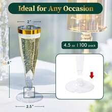 100/50/30/25/20/10pcs Set Transparent Gold/Champagne/Wine/Cocktail/Wedding Toast Reusable Cups, Suitable For New Year, Christmas, Party, Wedding And Other Large Events, Birthday, Valentine's Day And Back To School Season - View 3