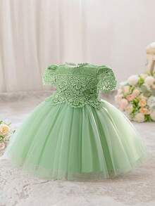 Baby Girls Avocado Green Princess Tulle Dress, Suitable For Parties - Green - View 4