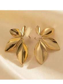 1 Đôi bông tai đinh tán hình hoa lá tối giản, thanh lịch, thích hợp để đeo hàng ngày, dự tiệc, đám cưới, lễ đính hôn, Ngày của Mẹ, Ramadan, đi làm, làm quà tặng. - Vàng - Xem 3
