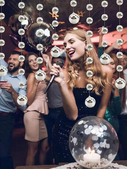 8pcs Disco Ball Party Decorations (7 Small Balls + 1 Ball Holder), Mini Disco Ball Decor, Silver Hanging Disco Ball, Suitable For Party Decoration, Disco Party Decor, Small & Large Hanging Decor With Strings, Applicable For Wedding, Festival Stage Props, 70s Dance Birthday Party Supplies